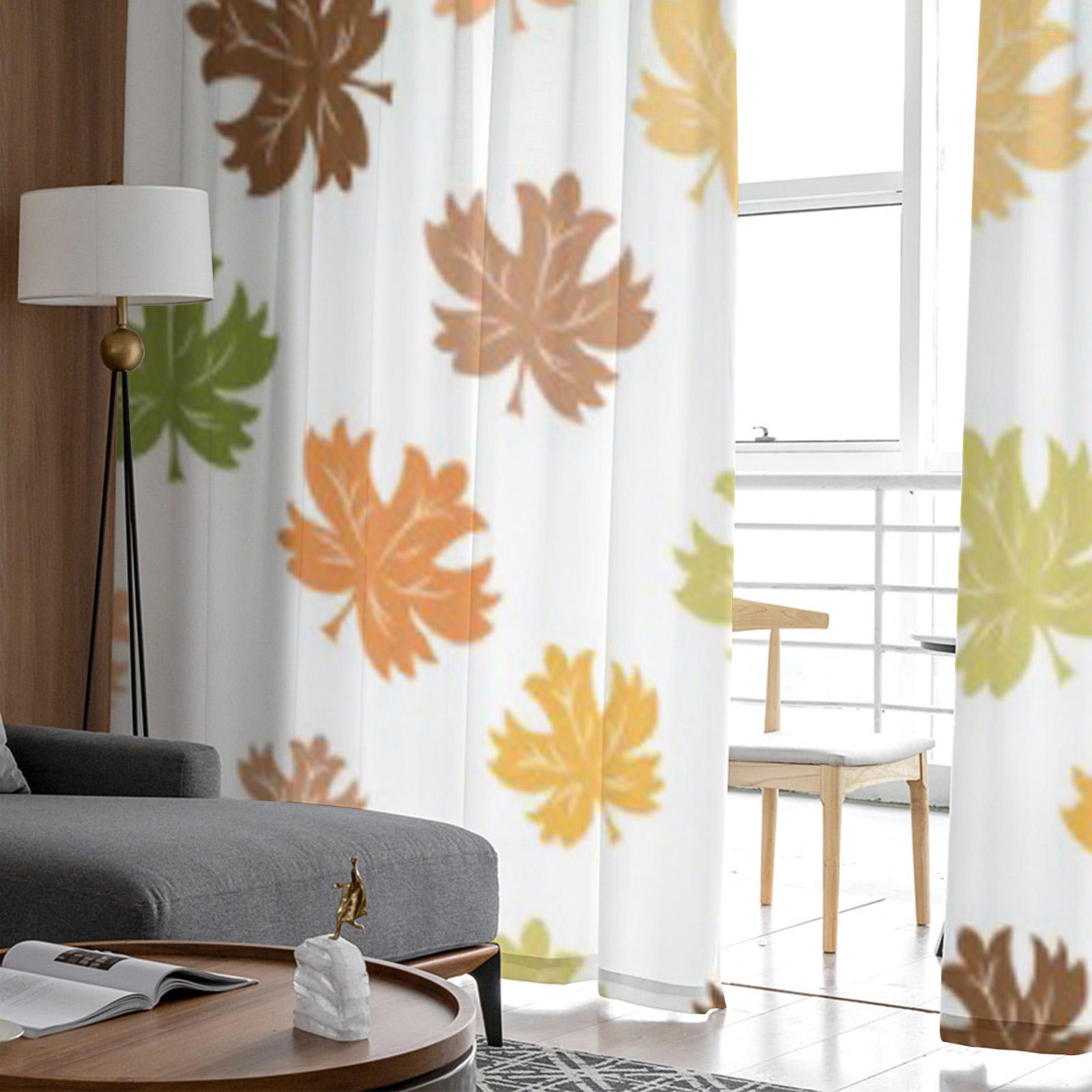 Осенние тюлевые шторы с кленовым листом для гостиной — фото 4