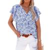 Summer New Women's V-neck Print Short Sleeve Loose Casual Pullover Blouse, European American Style Crossborder Outerwear Top