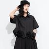 short sleeve oversized cotton mesh vintage black shirts & blouses for blouse Casual loose summer crop tops women button up shirt