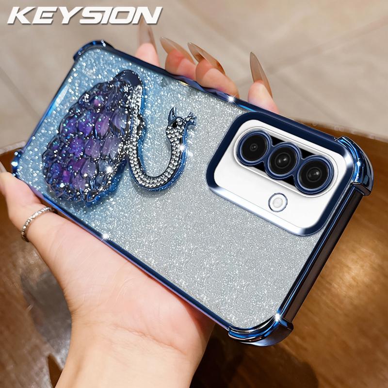 

KEYSION Противоударный чехол из ТПУ с покрытием для Samsung A56 5G A36 A26, чехол-подставка со стразами и изображением лебедя для Galaxy A16 4G 5G for Samsung A56 5G синий
