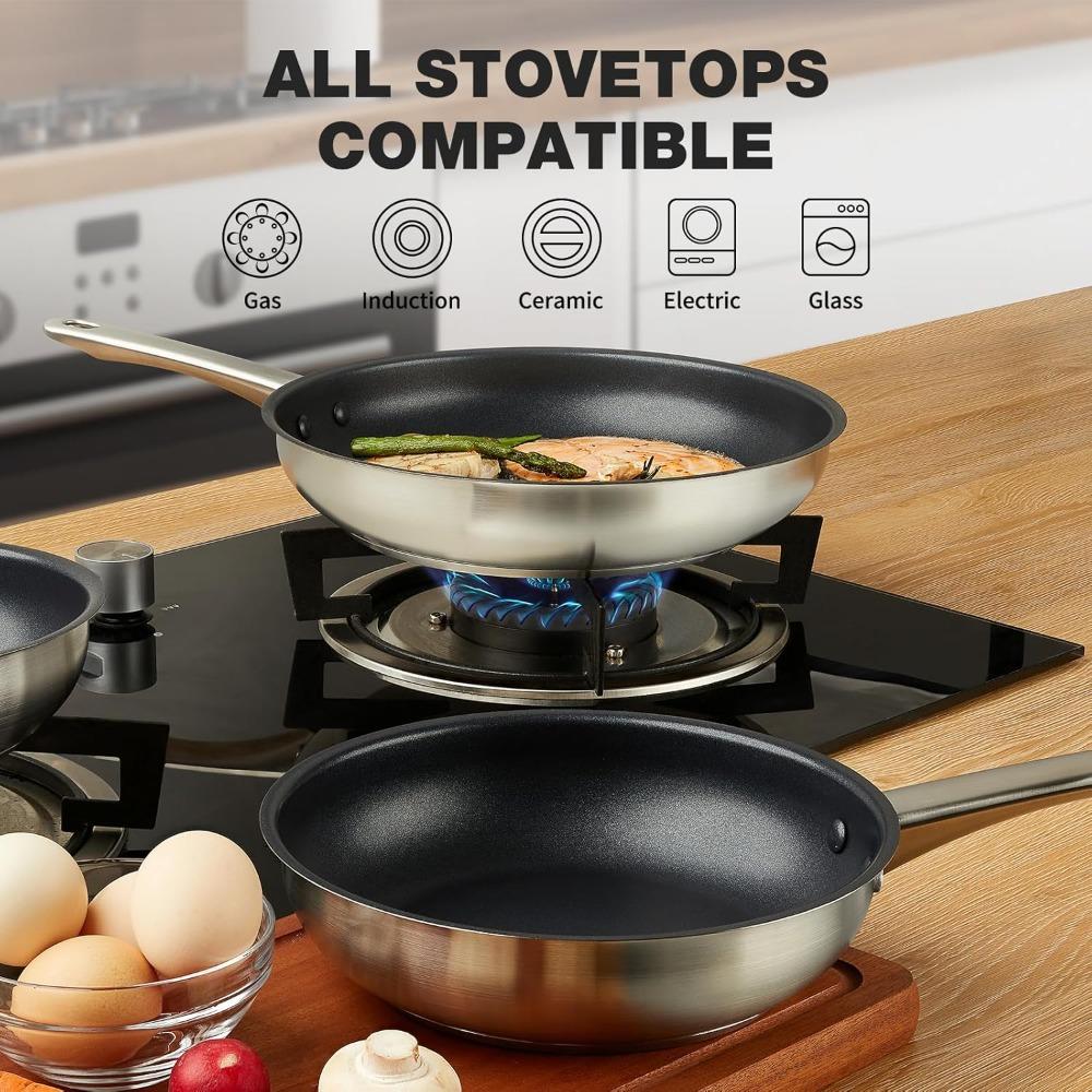 CSK Stainless Steel Pan 10/12 Inch Non-toxic Frying Pan with Nonstick Coating Steel Skillet Induction Compatible Oven Safe