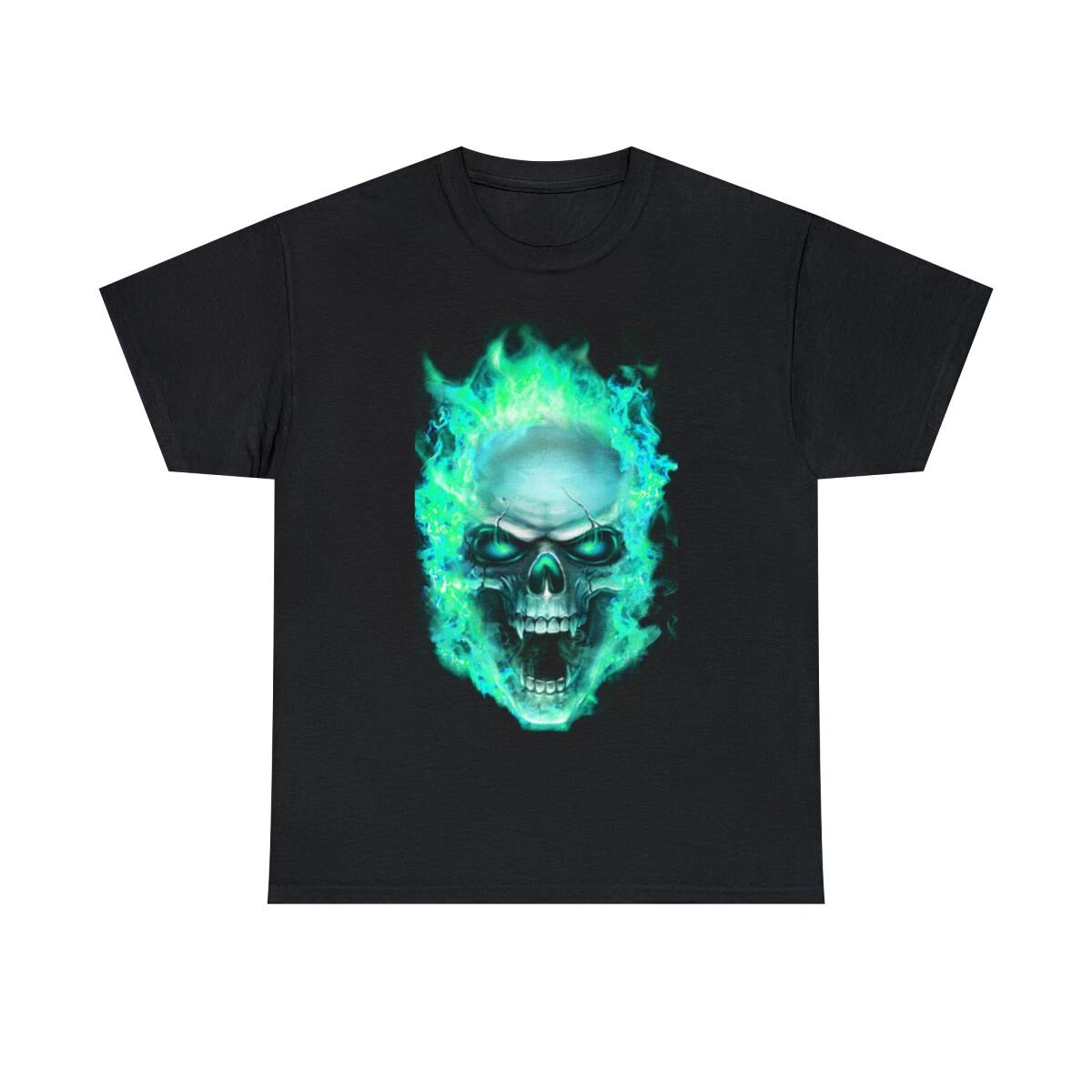 Flaming Demon Skull Electric Blue Short Sleeve Tee XL