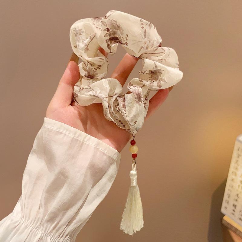 Early spring fresh large intestine hair band simple striped lace headband 2025 new high-end rubber band women's hair tie rope