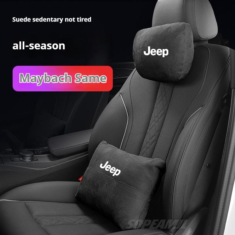 Suede Car Headrest Neck Pillow Seat Waist Cushion Jeep Grand Cherokee Wrangler JK Gladiator Patriot Commander Renegade CompassN