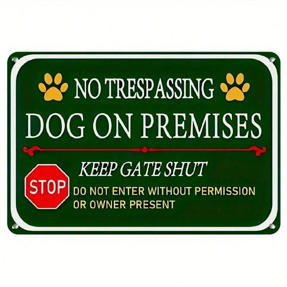 

WISHOUSE 12x8 Inch Dog on Premises No Trespassing Sign Metal Plaque, 2D Flat Wall Decor with Paw Prints, Outdoor Indoor Warning різнокольоровий