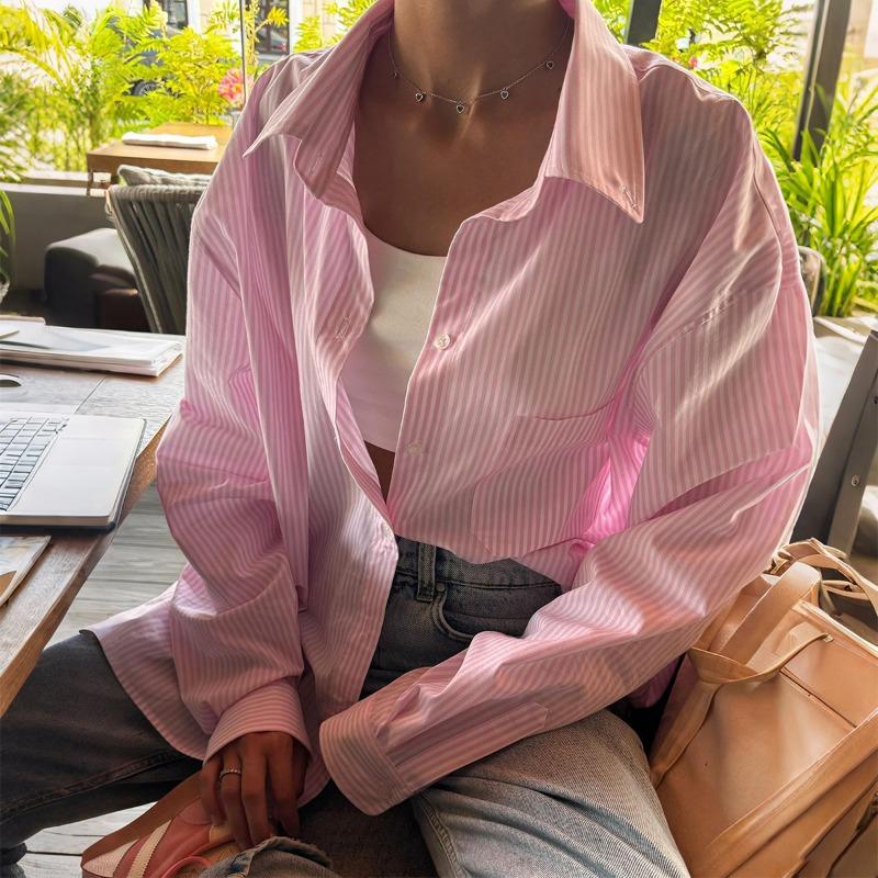 Casual Simple Style Striped Button Long-sleeved Cardigan Shirt Women's 2025 Fashion Versatile Top