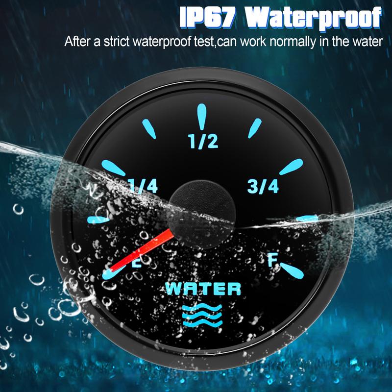 Waterproof 2"52mm Water Level Gauge 0-190ohm Water Level Sensor 100~575mm Custom 7 Color Water Tank Meter Indicator Car Boat