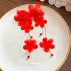 Steel needle glass bead fabric chiffon flower fringed earrings fresh and sweet temperament earrings niche high-end earrings women