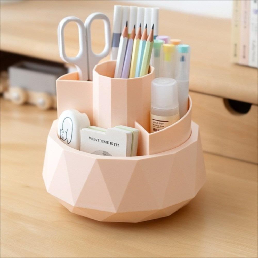 Pen Stand 360° Rotating Pen Holder 4-Grid Makeup Brush Organizer Pencil Storage Box  Home