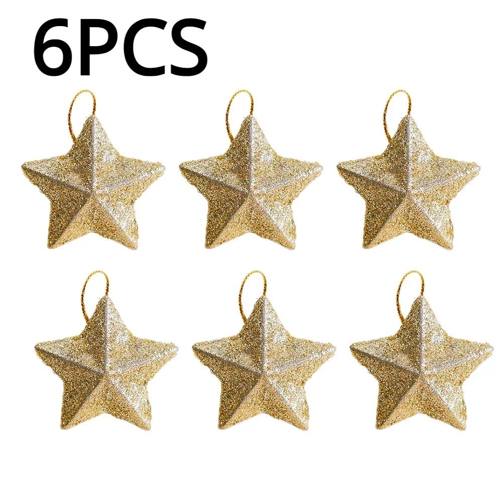 Guldglitter Stjärnprydnader Julgran Hängande Hänge 2025 Juldekorationer för Hemmet Navidad Nyårsfest DIY-gåva
