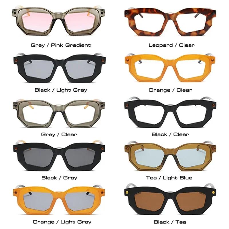  Polygon Women Double Color Sunglasses Fashion Clear Lens Glasses Frame Men Punk Rivets Unique Sun Glasses UV400