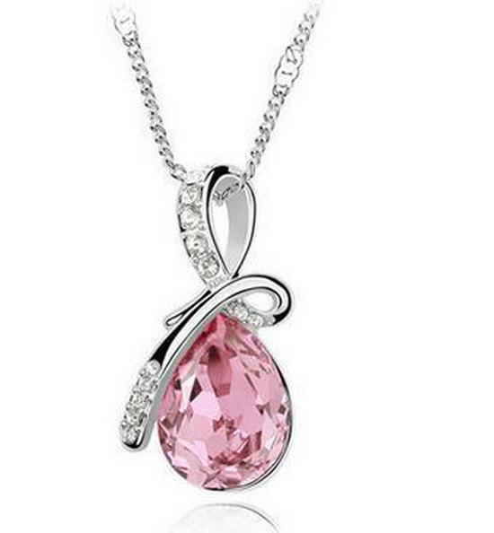 

Korean Water Drop Crystal Necklace - Angel Tears Gem Pendant C125 розовый
