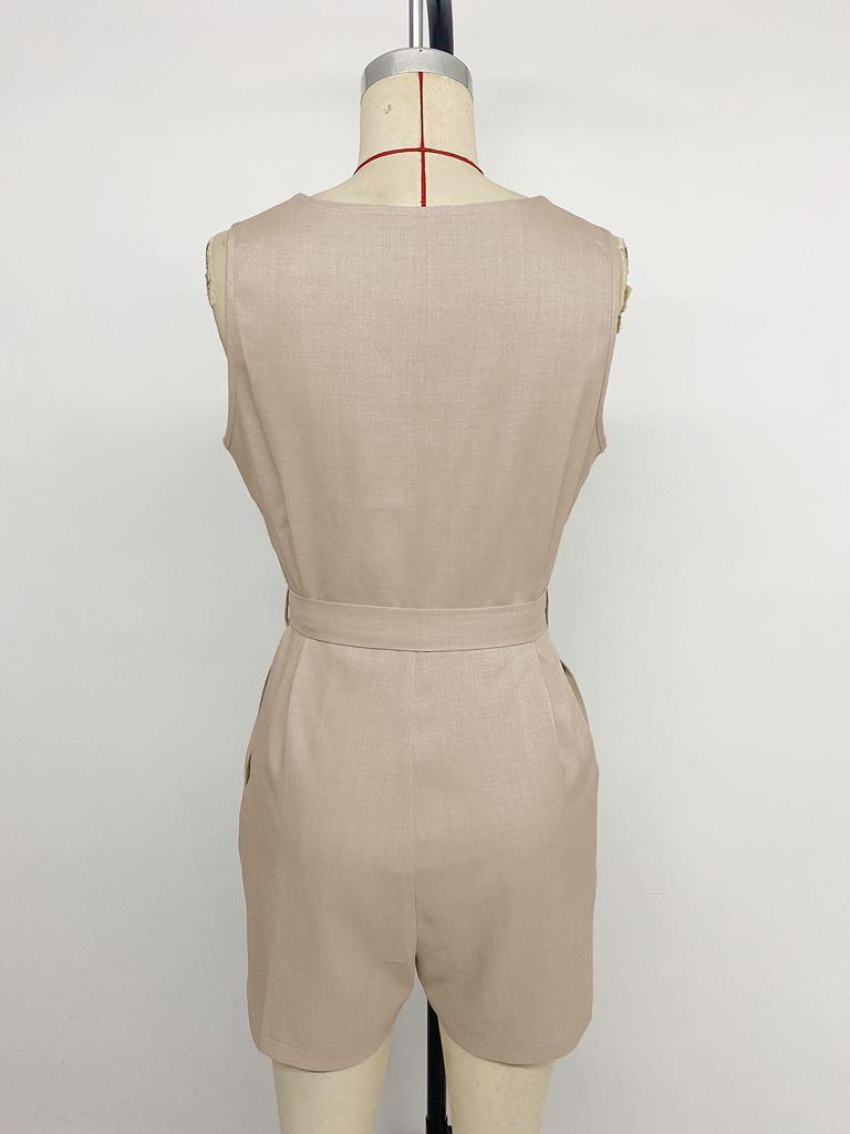 2026 Spring/Summer Women's V-Neck Solid Sleeveless Jumpsuit for Daily Commute