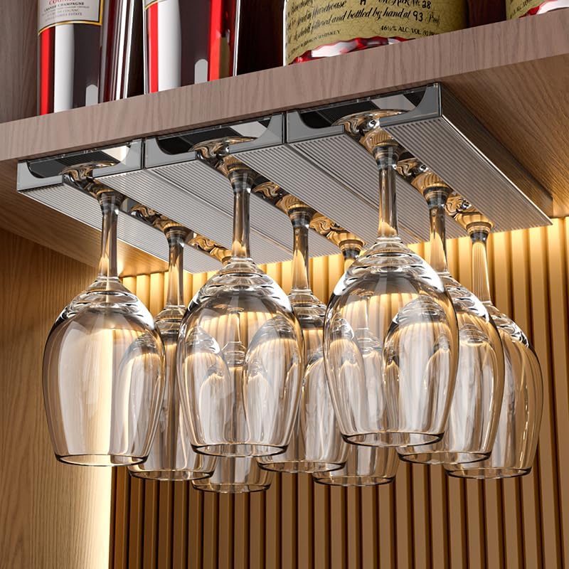 

Wine Glass Holder, 2 Pack, Translucent Plastic, Under Cabinet Storage Rack for Kitchen and Bar (Grey) 2 Pack