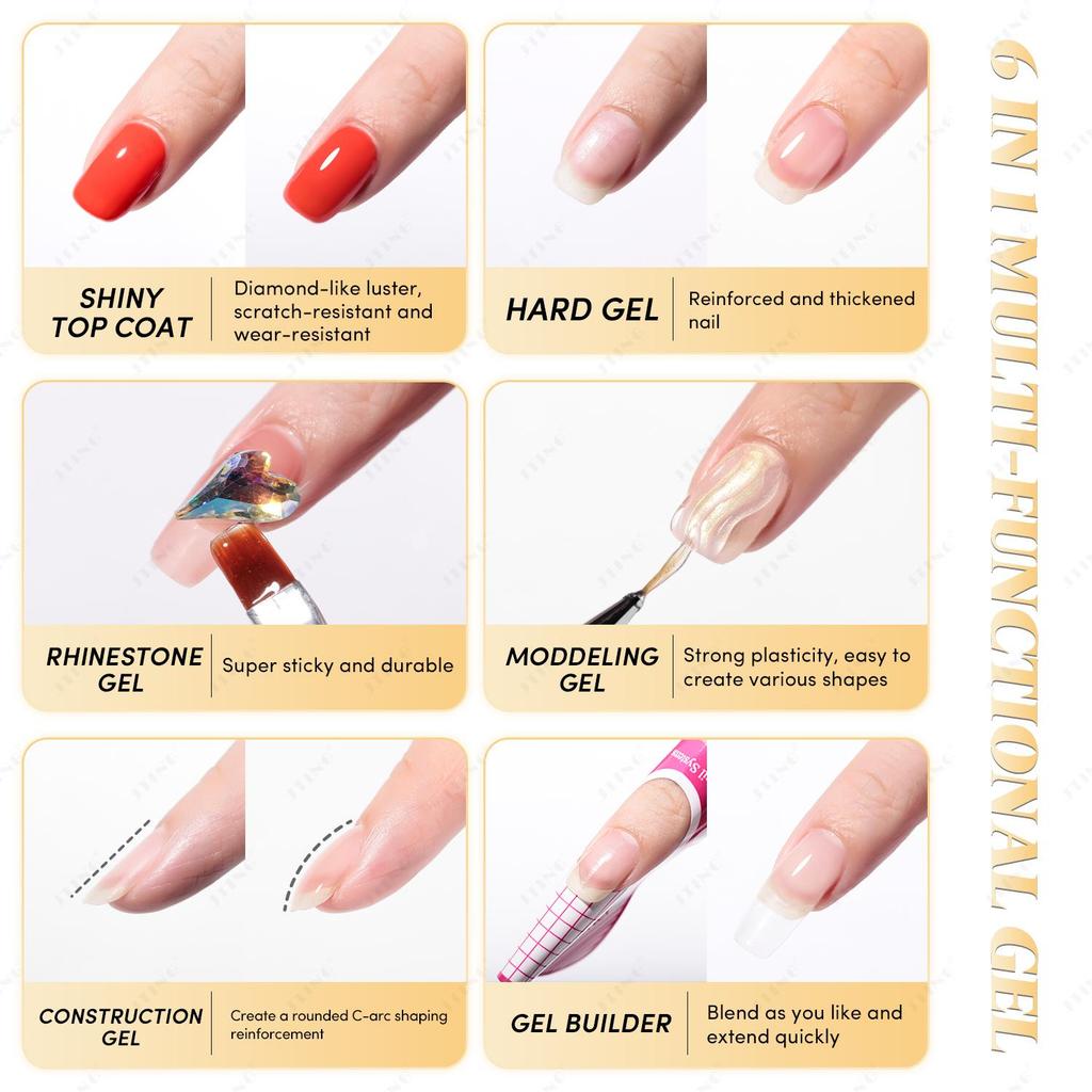 JTING 6in1 Multifunction Gel Shiny Hard Top Coat Various Effect Construction Gel Builder Modelling Leveling Gel Nail Polish