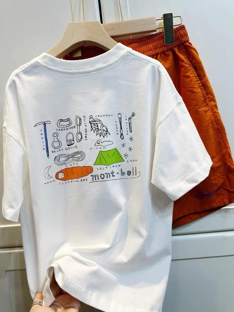 

Корейская 2025 Лето Новинка Snow Peak Футболка с коротким рукавом и круглым вырезом Свободный Универсальный Хлопковый Топ Унисекс Харадзюку Повседневные Ночные платья 4XL