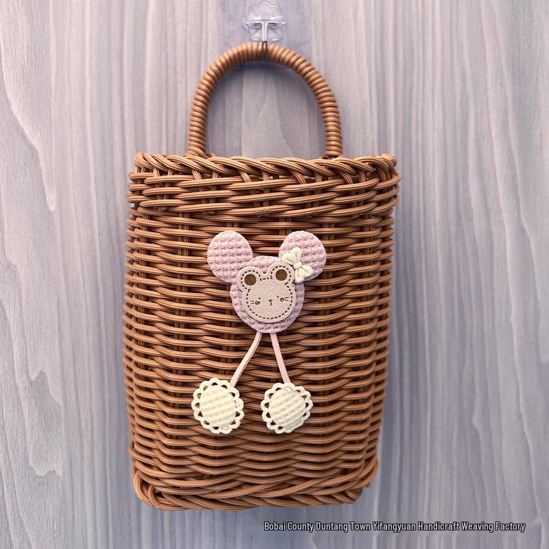 Wall-Mounted Rattan-Style Storage Rack for Kitchen & Bathroom