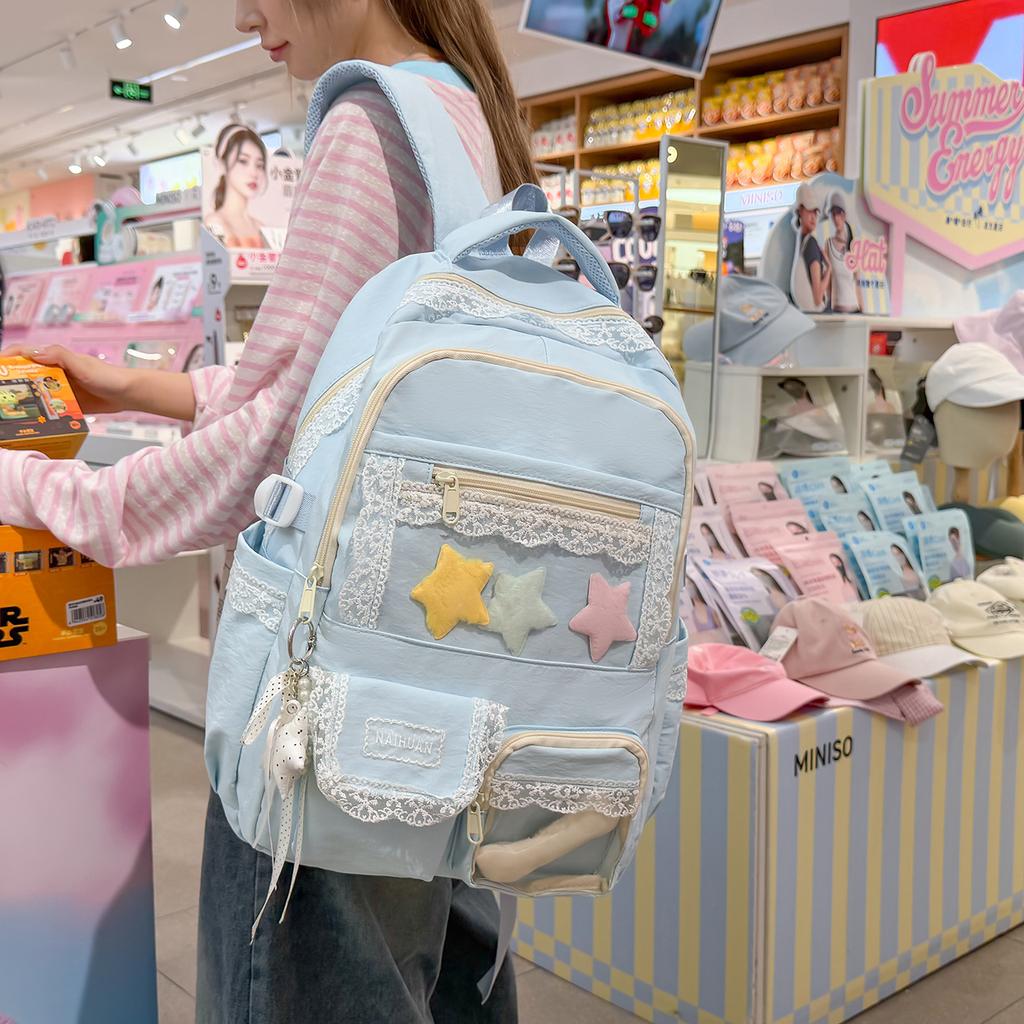 Schoolbag High Value Dopamine Sweet Contrasting Color Girl Heart Backpack College Wind Junior High School Student Multi-compartment Backpack