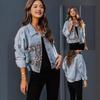 Women's Long-Sleeve Leopard Print Patchwork Denim Jacket