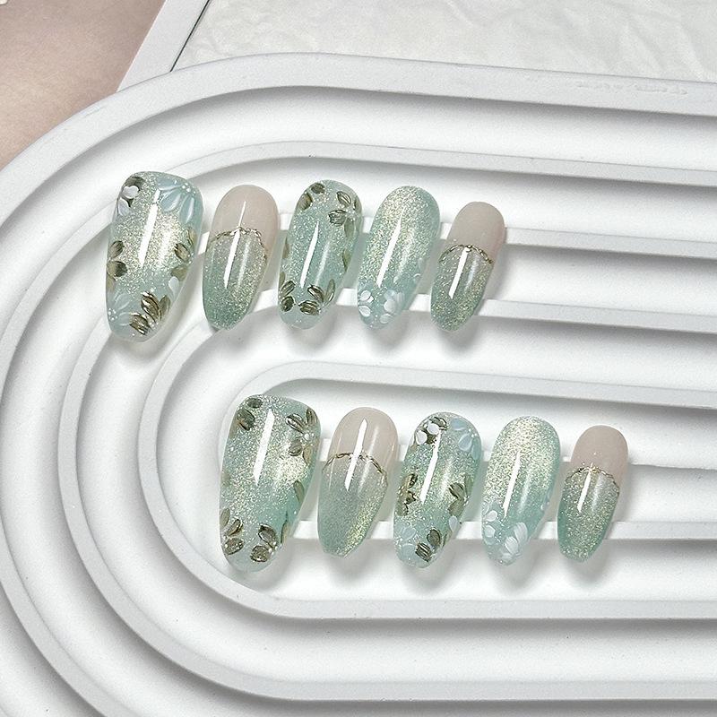 

Высококлассные средние овальные кошачий глаз расписанные вручную накладные ногти