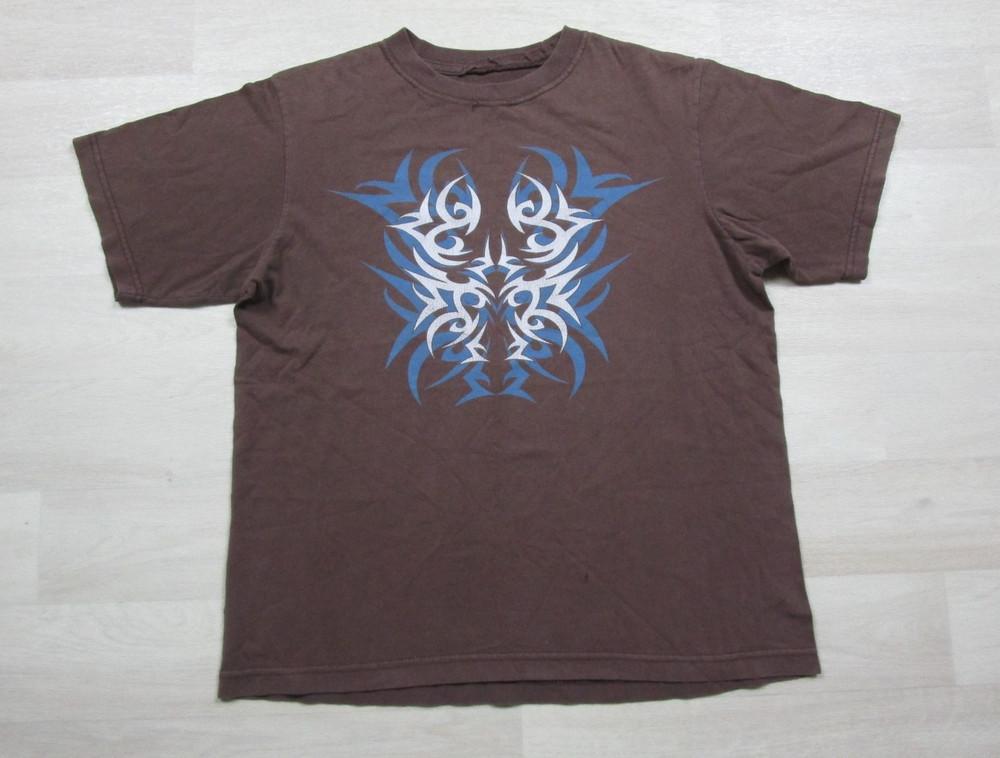 Vintage 90s Y2K Tribal Graphic T-Shirt (M) Tattoo Bikercore Cyber Brown 2000s Unisex T-Shirt