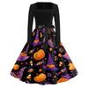 Women's Vintage Square Neck Dress with Halloween Print for Casual Occasions