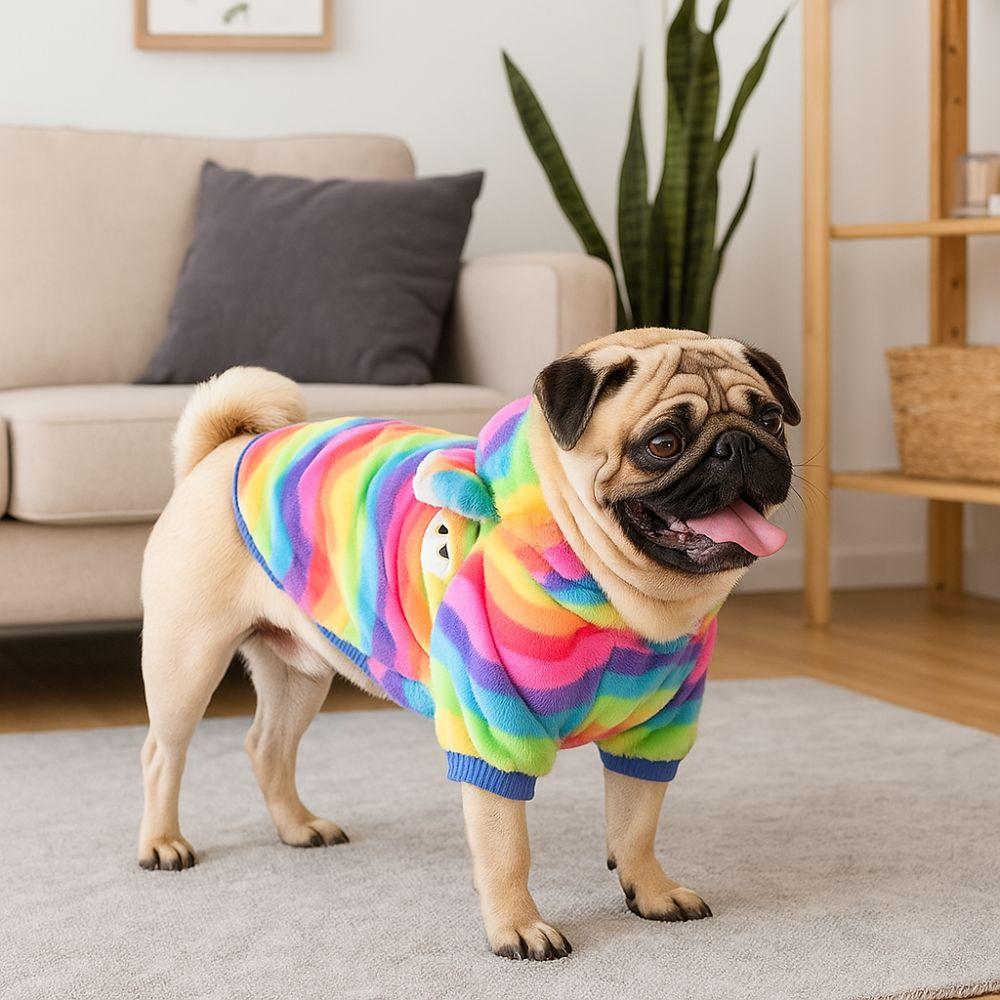 Pet Costume Thick Pet Dog Hoodie Fleece Rainbow Dog Sweatshirt Soft Warm Pet Coat Jacket for Dogs Puppy