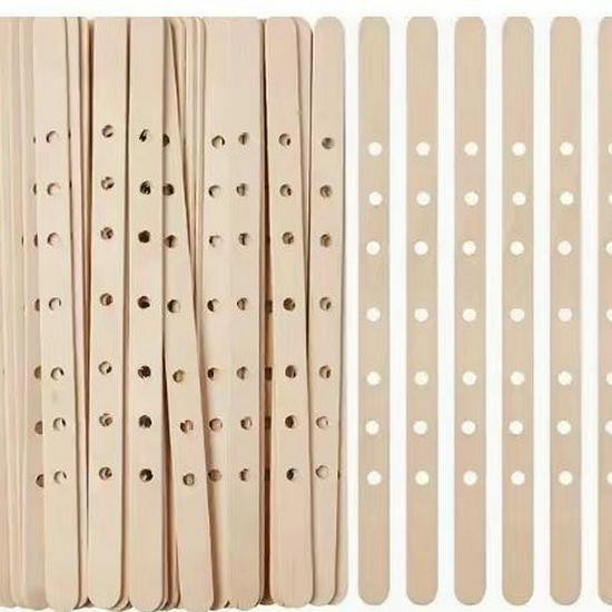 Wooden Wick Holder for DIY Candle Making, 114x10x2mm, Popsicle Stick with Multi-Hole and Single Center Hole Design.