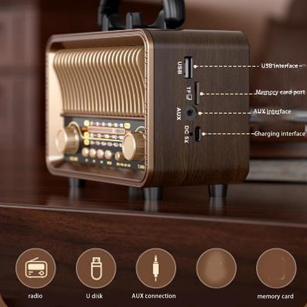 Wood Grain Full Band Radio Bluetooth 5.4 Retro Radio Portable Bluetooth Speaker  Home Use