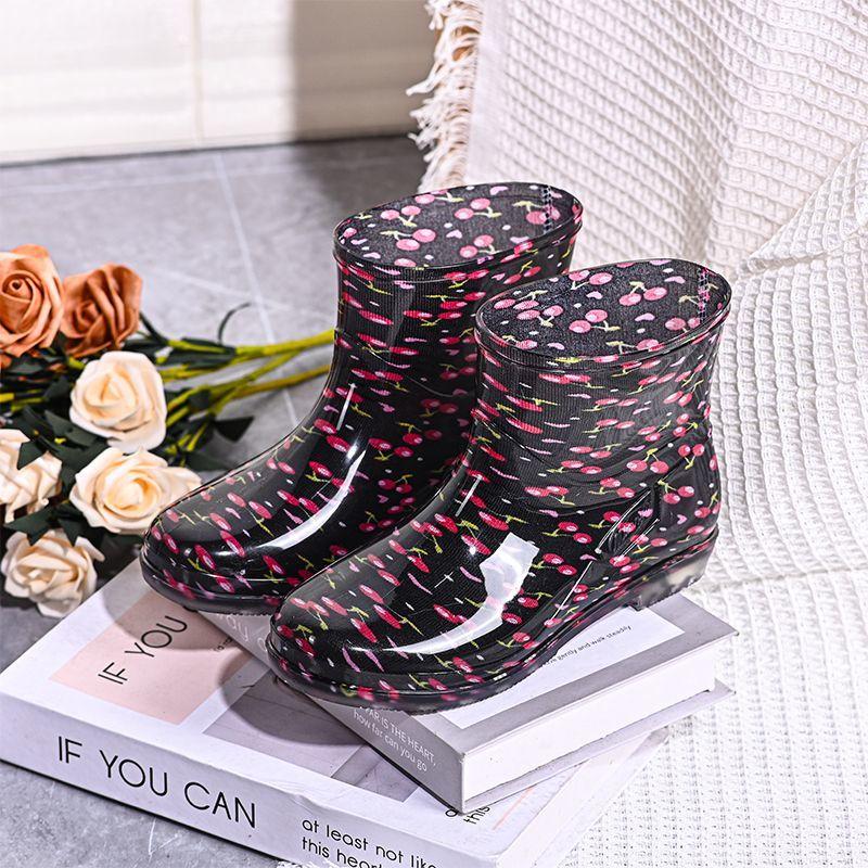 Women's Waterproof Short Shaft Rain Boots Fleece-Lined Anti-Slip Warm Rubber Boots for Kitchen & Outdoor Stylish Adult Footwear