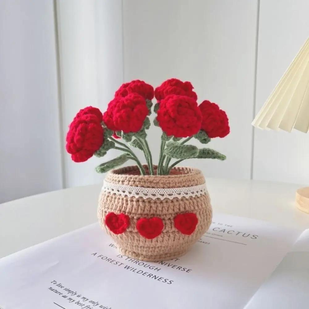 Handmade Tulip Potted Flower Bundle Decoration DIY Crochet Material Bag Self Made Decoration