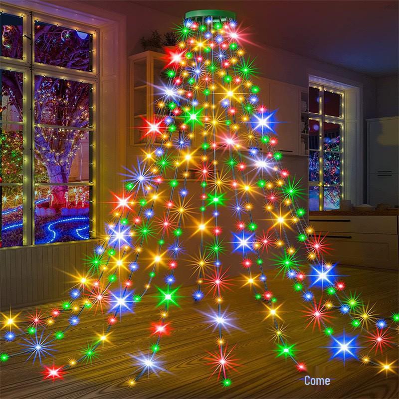 LED Christmas Tree Topper: USB-Powered Star Waterfall Lights, Decorative Hanging Flow Lights
