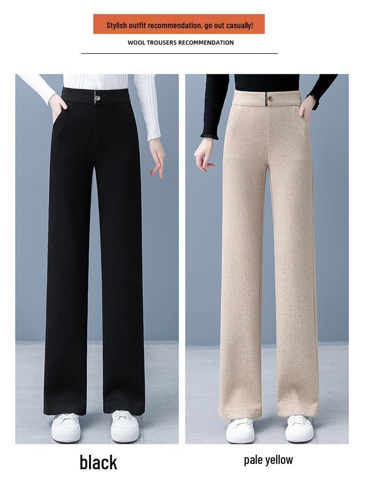 High-Waisted Slim-Fit Straight-Leg Pants: Versatile, Elastic Waist, Thickened for Autumn & Winter