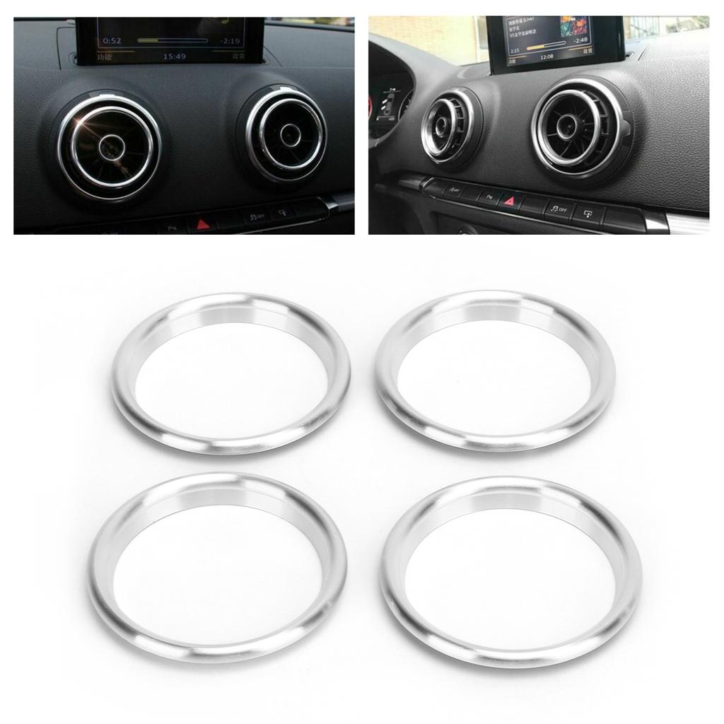 4pcs Car Console Air Outlet Ring Aluminium Alloy Silver Trim Replacement for A3 2014‑2019