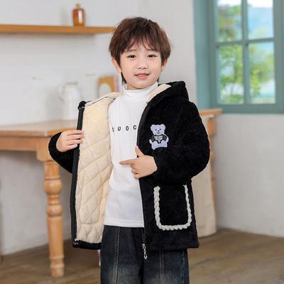 Children's Plus Velvet Thickened Mid-length Boys Padded Jacket Hooded Fashion Cute Warm Padded Jacket Overalls