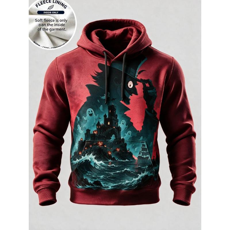 3D Halloween Fleece Hoodie Pumpkin Scarecrow Skeleton Kid Moon Graveyard Pullover Long Sleeve Kangaroo Pocket Sweatshirt