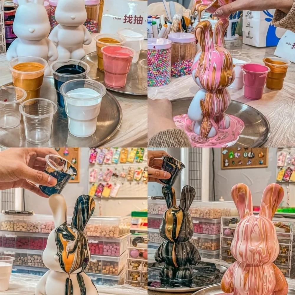DIY Fluid Rabbit Without Pigment Handmade Violent Rabbit White Blank Mold Doll Toy Graffiti Painting Gift With Deposit Opening