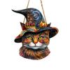 Witch Hat Halloween Sign Wooden Hanging Door Sign, Cute Painted Cat Welcome Ornament with Haunted Solid Wood Plaque House Pumpkin, Rustic Wall