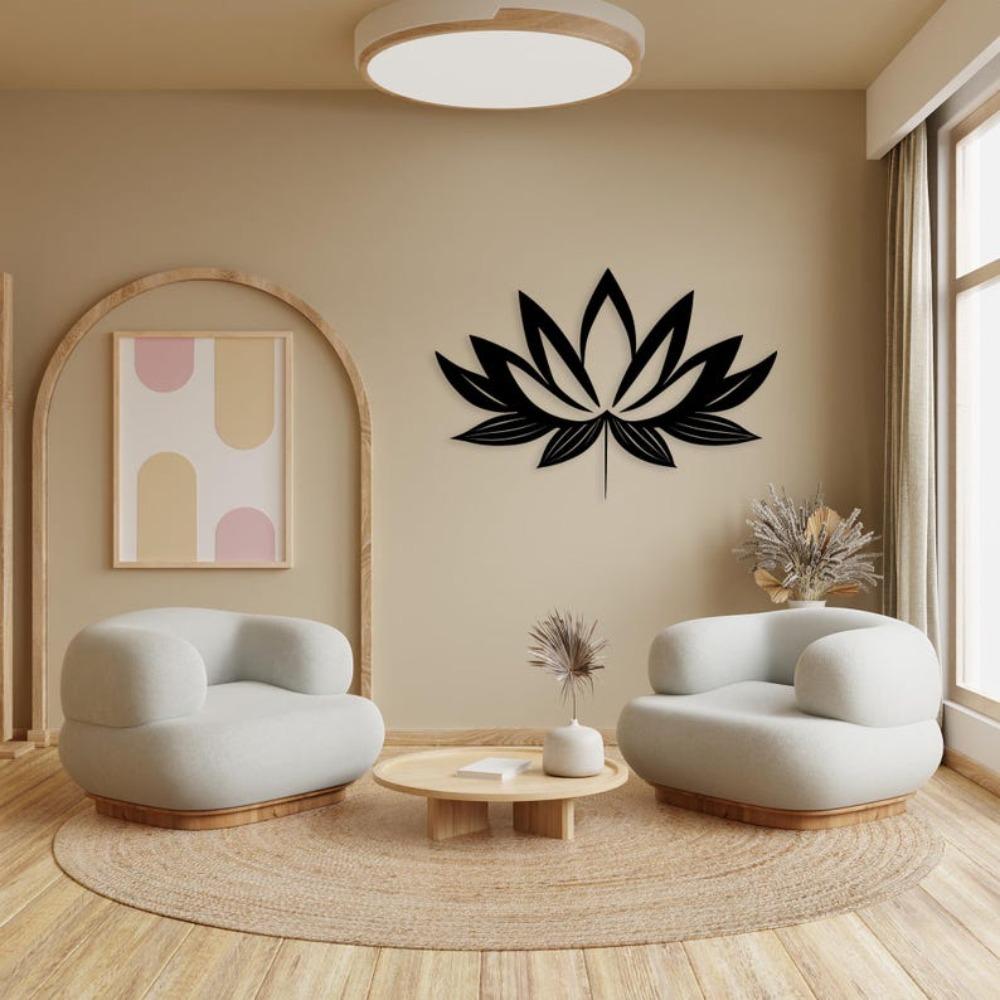 Black Metal Lotus Flower Wall Art Minimalist Modern Home Decor