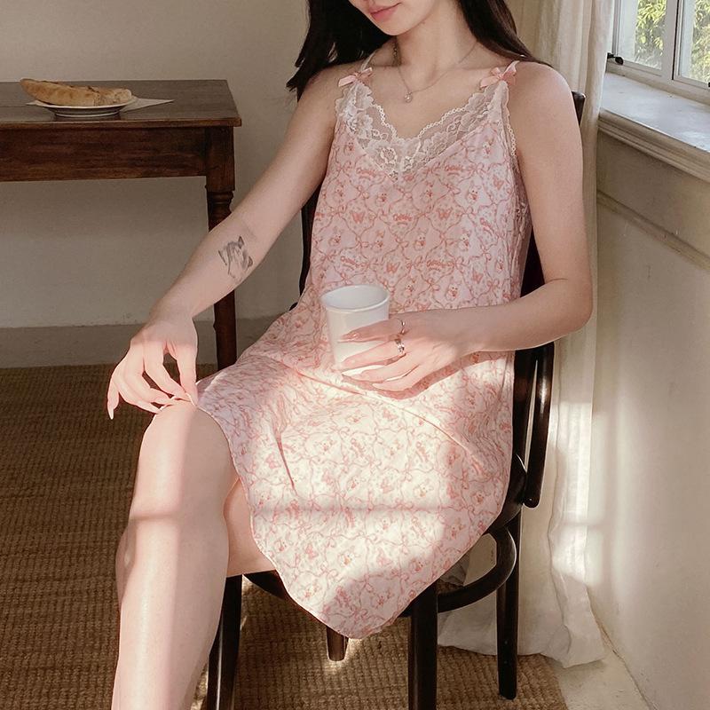 

Vernis new pajamas women s summer pure cotton home comfortable and breathable cute sweet suspender pajamas loungewear M