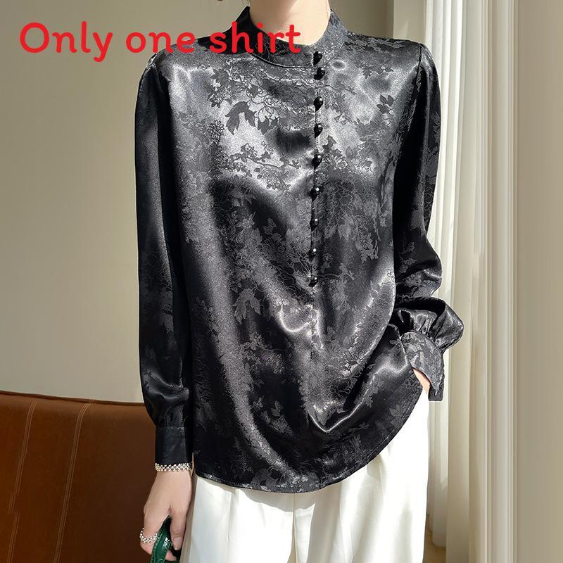 Satinseidenbluse für Damen mit Stehkragen und Taschen für Büro und Freizeit