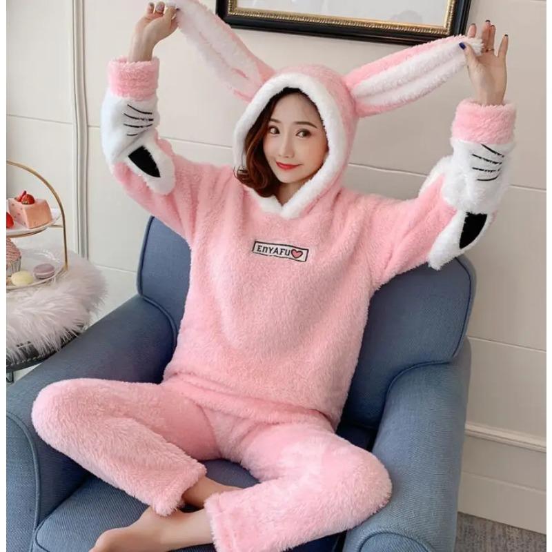 Winter Thick Warm Flannel Pajamas Sets for Women Sleepwear Home Clothing Pajama Home Wear Pyjamas Set