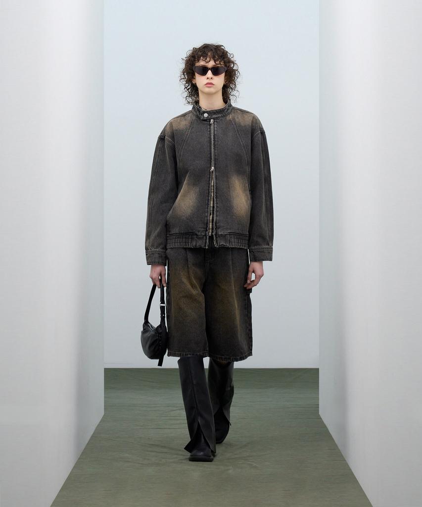 STANDARDERROR 87-Stan110 [Newtro] Minimal Washed Pintuck Bermuda Denim Pants Vintage Black