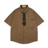 Japanese Retro Summer Corduroy Textured Fake Tie Shirt Men's and Women's Short-sleeved Niche Design College Style Shirt