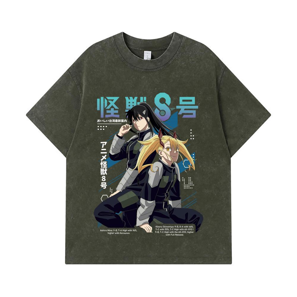 275 GSM Washed T-shirts 100% Cotton Kaiju No 8 V13 Print Unisex Heavy Cotton T Shirt S