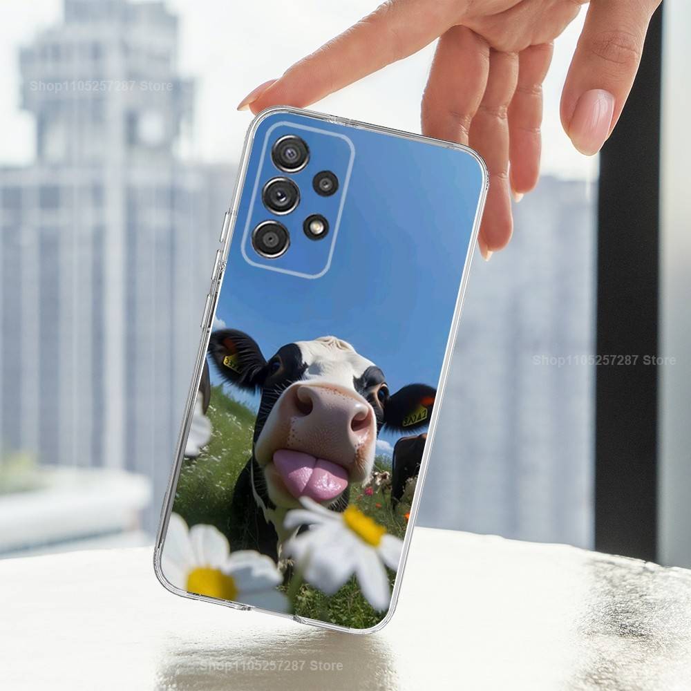 Animal Cute Dairy Cow Phone Case For Samsung Ultra,FE,A30,71,51,S9,10,20,Lite, S22,23,21,PIus,Transparent, Silicone