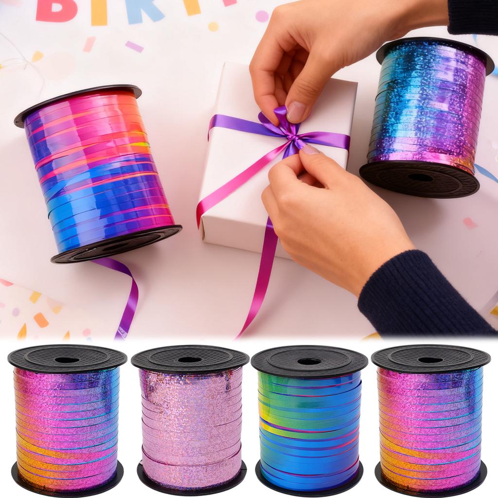 4/1Rolls Rainbow Balloon Ribbon Curling Colorful Shiny Metal Curly Roll Ribbons Strings for Gift Wrapping Wedding Birthday Decor
