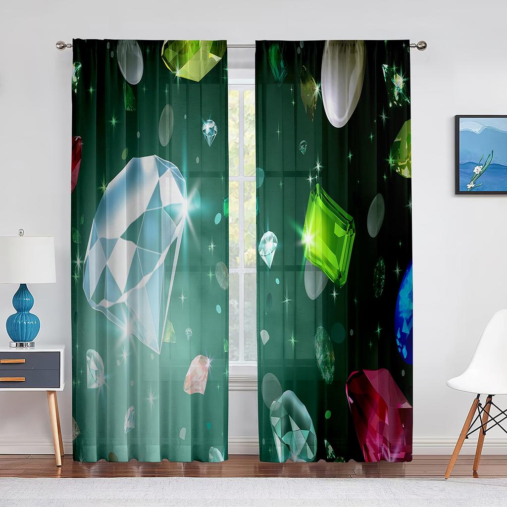 Falling Jewelry Diamonds On The Black Background Tulle Curtains for Living Room Bedroom Decor Chiffon Sheer Voile Window Curtain
