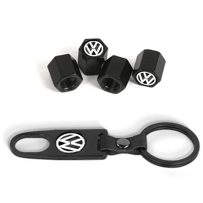 1 set Metal Wheel Air Valve Covers Tire Valve Stem Caps with Keychain for VW CC Golf 6 7 GTI Tiguan B5 B6 B7 MK5 Passat OEM 3B7
