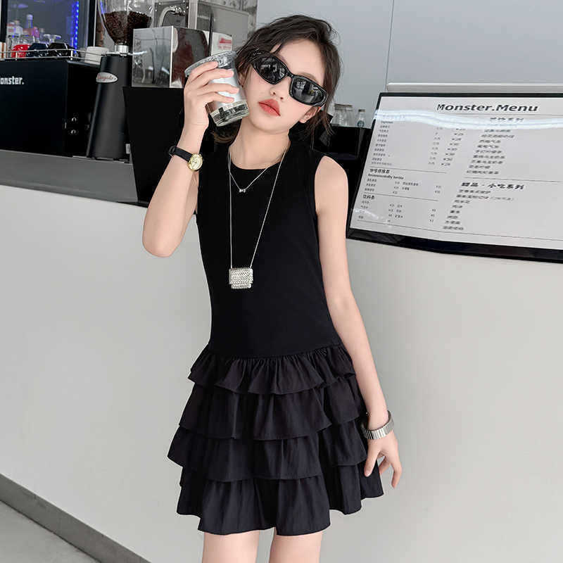 Girls Summer Sleeveless Tiered Dress Hepburn Casual A Line Sundress for Big Kids Students 110